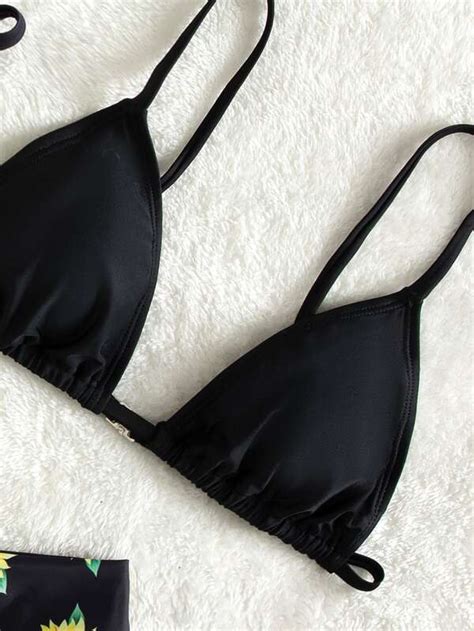 Shein Chicas Adolescentes Ba Ador Bikini Reversible Con Estampado De Girasol Con Top Bikini