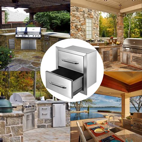 Outdoor Kitchen Bbq Island Stainless Steel Double Access Drawer Storage