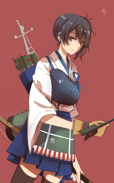 Anime Fan Art Long Sleeves Side Ponytail Brunette Japanese Clothes Kantai Collection Kaga