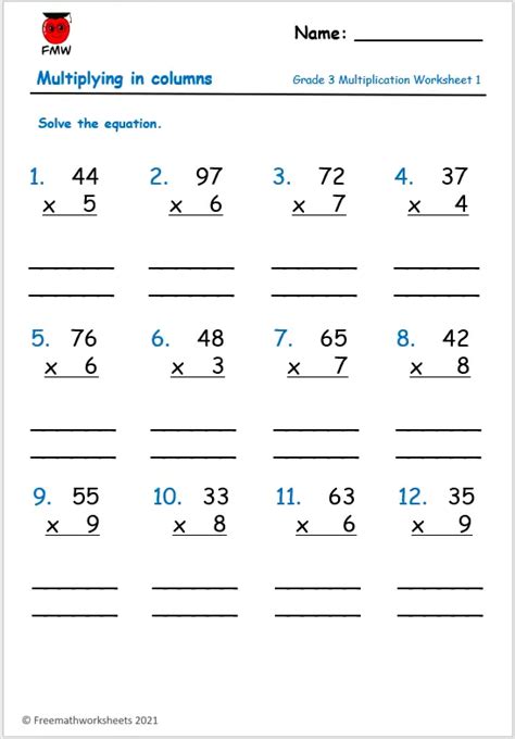 Maths Worksheet For Class 3 Multiplication