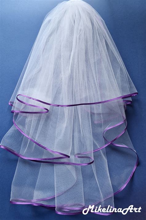 White wedding veil two layers turquoise satin edging – Artofit