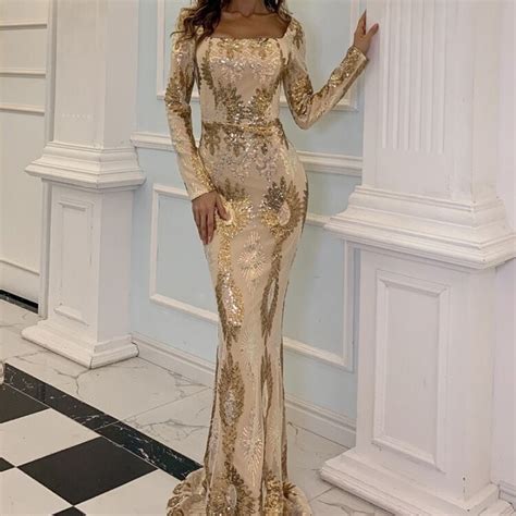 Champagne Gold Nude Gown Mermaid Evening Dresses Maxi Dress Evening Sequin Evening Dresses