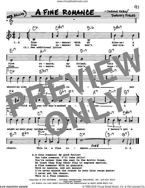 A Fine Romance sheet music (real book with lyrics) (PDF)