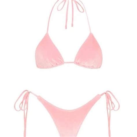 Size Small Triangl Light Pink Velvet Bikini Used To Depop