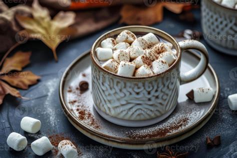 Ai Generated Chocolate Hot Cocoa In White Mug With Marshmallows Generative Ai Stock