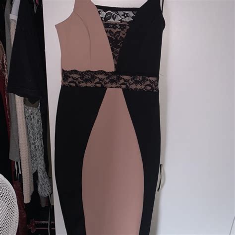 Boohoo Nude Black Night Life Dress Size Worn Once Depop