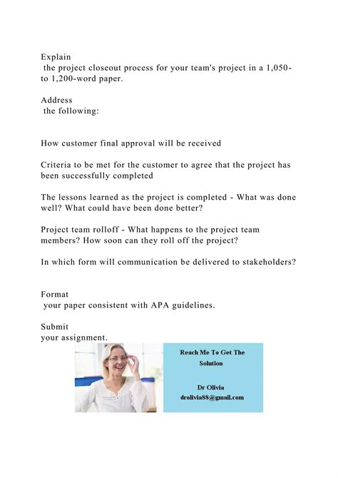 Explain the project closeout process for your teams project in a .docx