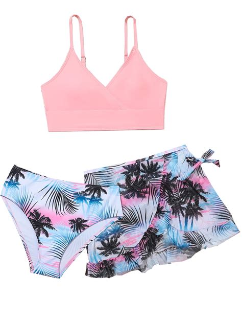 Wibacker Girls Swimsuits Piece Bathing Suit Set Floral Bikini Swimwear With Cover Ups Beach