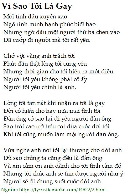 Lời bài hát Vì Sao Tôi Là Gay