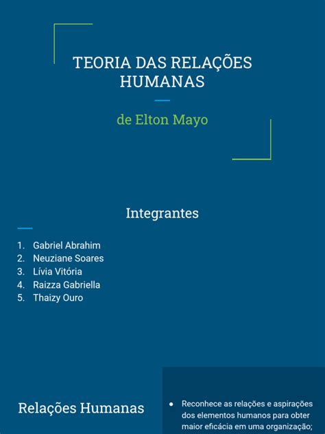 Teoria Das Relações Humanas Elton Mayo - Teoria das Relações Humanas de Elton Mayo | PDF | Liderança | Ciências ...