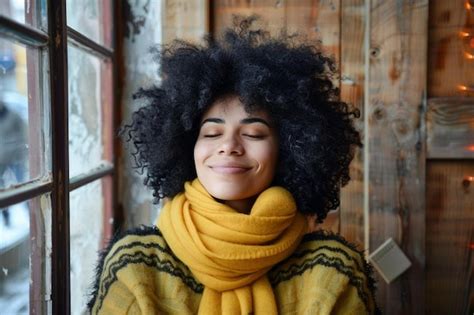 Girl Smiling With Her Eyes Closed Premium Ai Generated Image