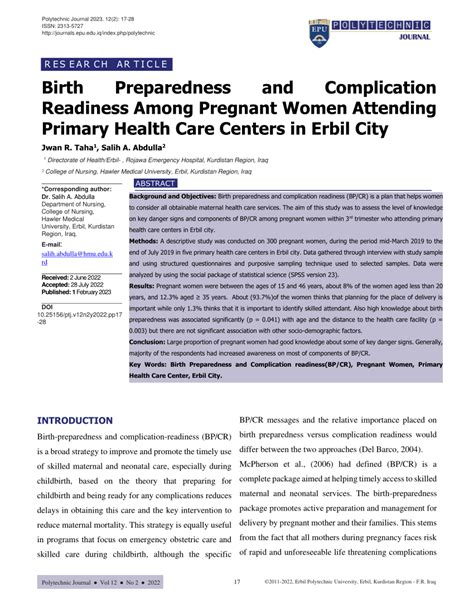 Pdf Birth Preparedness And Complication Readiness Among Pregnant