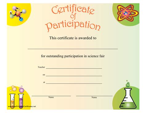 yellow science fair certificate  participation template