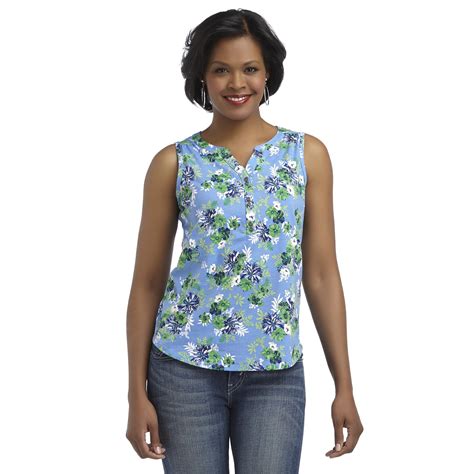 Basic Editions Womens Sleeveless Top Floral