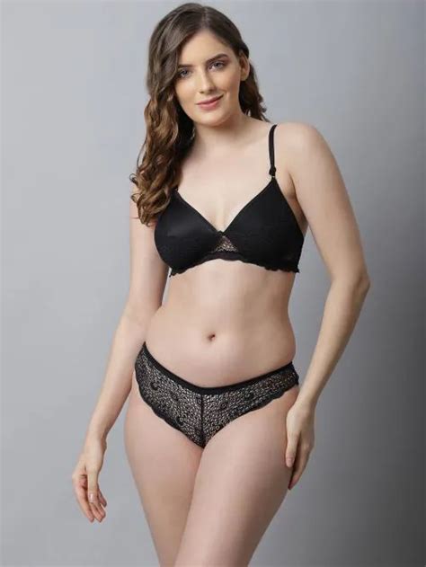 Buy Beach Curve Women Cotton Bra Panty Set For Lingerie Set Pack Of Color Black