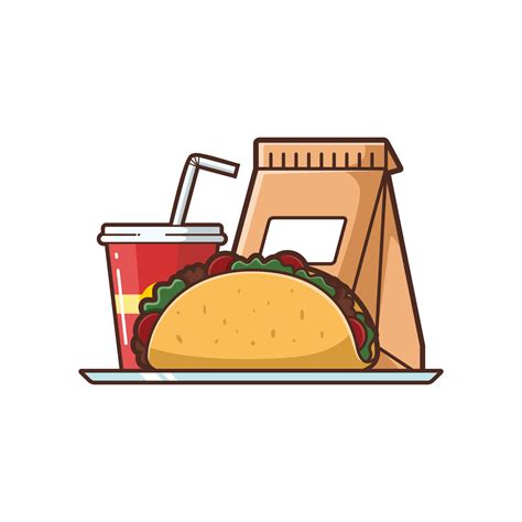 Illustration Of Taco And Soft Drink Takeout Food Bag Paper Vector