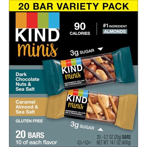 Kind Minis 20 Bar Variety Pack Dark Chocolate Nuts And Sea Salt And Caramel Almond And Sea Salt