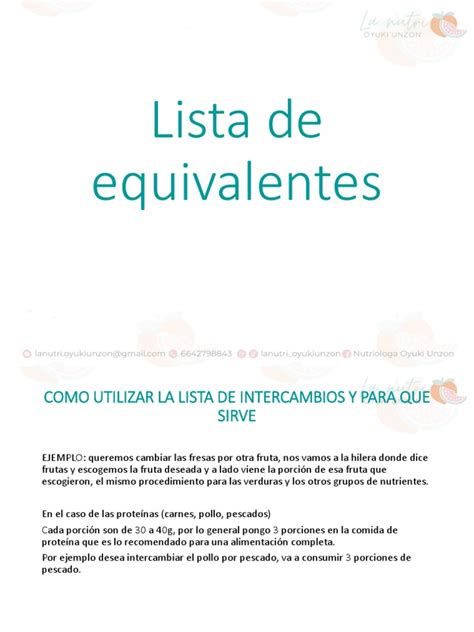 lista de equivalentes  cocinando ingredientes de comida