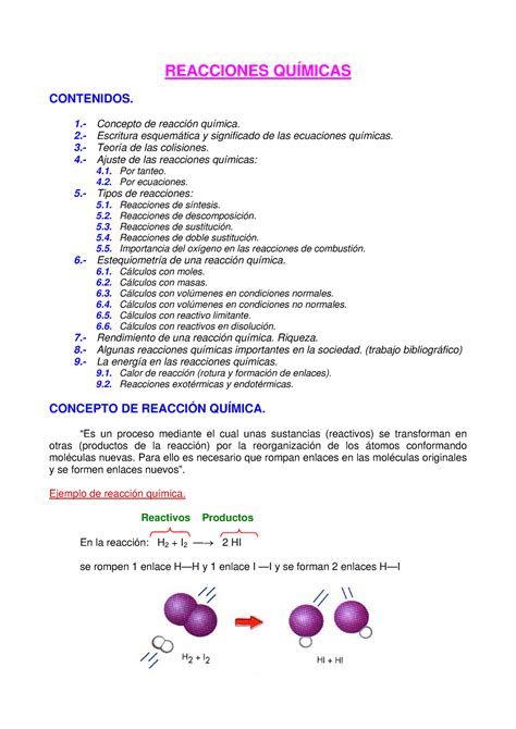 08reacciones Químicas Reacciones QuÍmicas Contenidos 1 Concepto De