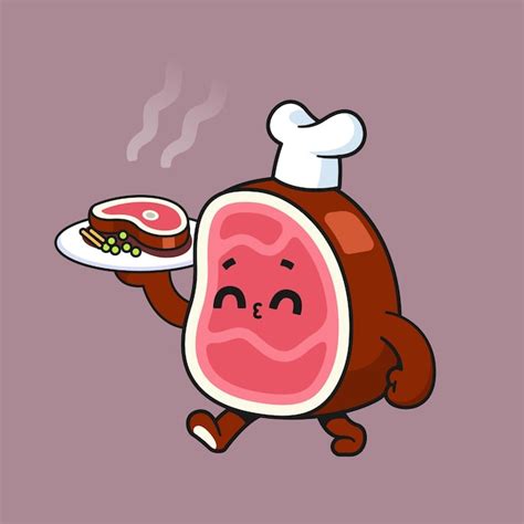 Premium Vector Cute Fresh Meat Chef Cooking Cartoon Vector