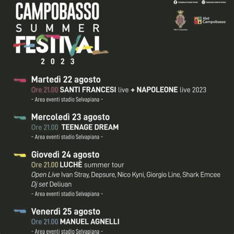 Campobasso Summer Festival Ai Nastri Di Partenza Marted La Prima