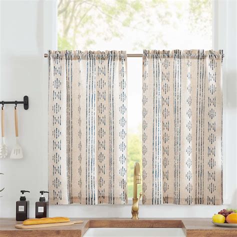 Topick Boho Kitchen Curtains Linen Tier Curtains 36 Inch Length