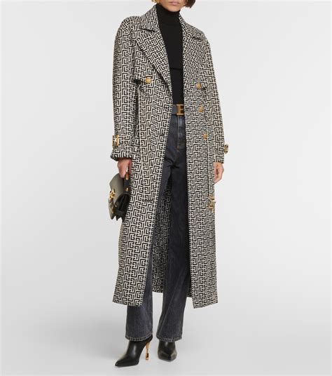 Monogram Jacquard Trench Coat In Black Balmain Mytheresa