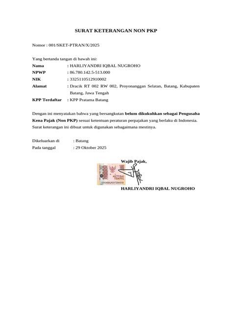 surat keterangan  pkp