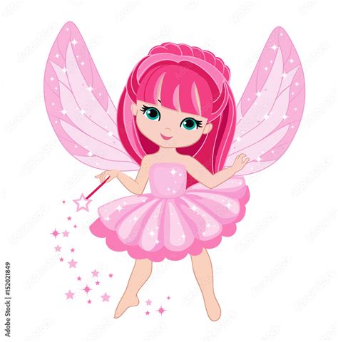 Beautiful Little Fairy With Pink Hair Vector Illustration Isolated On