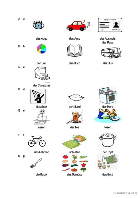 Abc mit nützlichen wörtern bildwörte Deutsch DAF Arbeitsblätter pdf doc