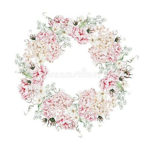 Couronne D Aquarelle Avec Fleurs De Roses Et Bourgeons Illustration