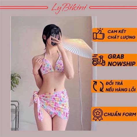 Bikini đồ bơi set 3 mảnh hoa nhí qccc hàng sẵn Shopee Việt Nam