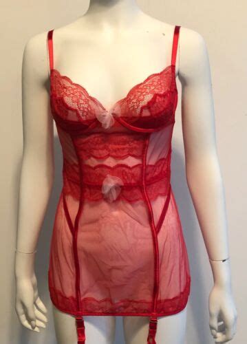 Victoria S Secret Lingerie Corset Bustier Red Size D Lace See Through NWT EBay