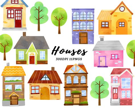 Watercolor Houses Clipart Home Clipart Cottage Clipart Etsy