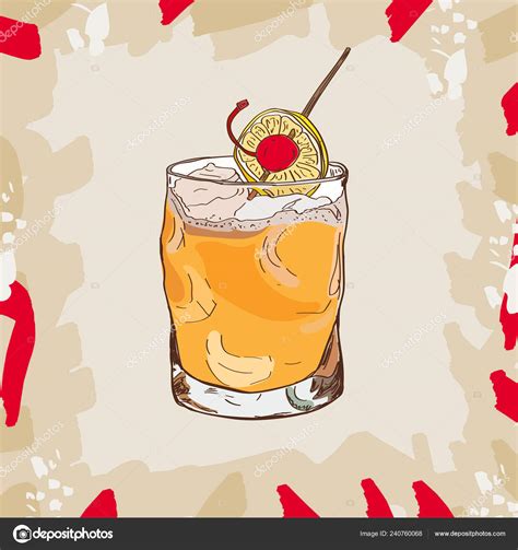 Whiskey Sour Cocktail Illustration Collection Alcoholic Cocktails Hand