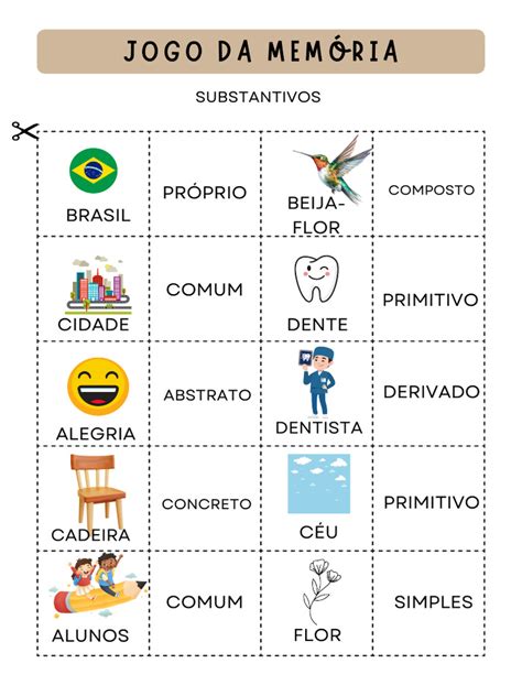 Jogos Substantivos - JOGO DA MEMÓRIA DOS SUBSTANTIVOS | PDF