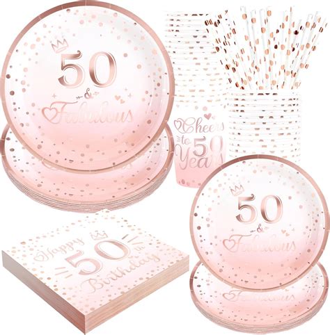 Xigejob 50th Birthday Decorations Women Tableware Rose