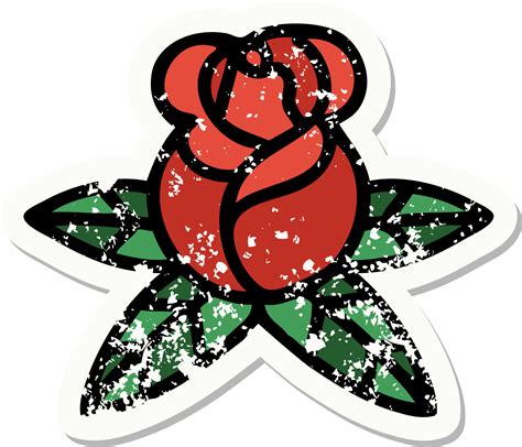 Traditional Distressed Sticker Tattoo Of A Single Rose 40071680 Png