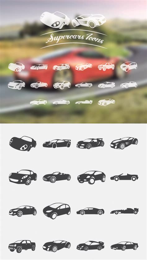 Download Free Set Of Vector Supercars Icons Free Vector Vehicles