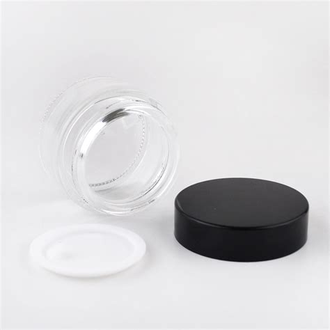 1 Oz Glass Clear Cream Jar With White Insert And Black Lid Etsy