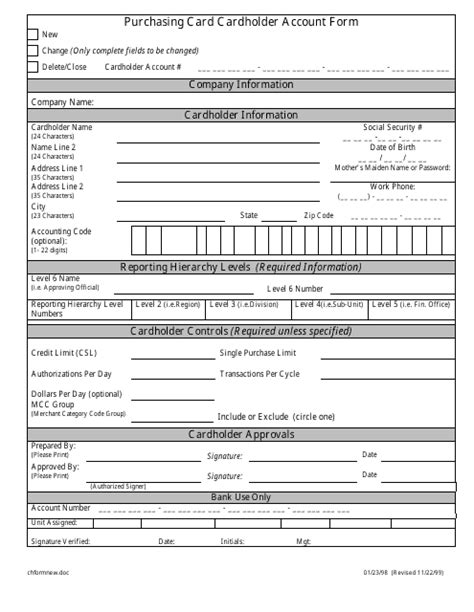 Purchasing Card Cardholder Account Form Fill Out Sign Online And