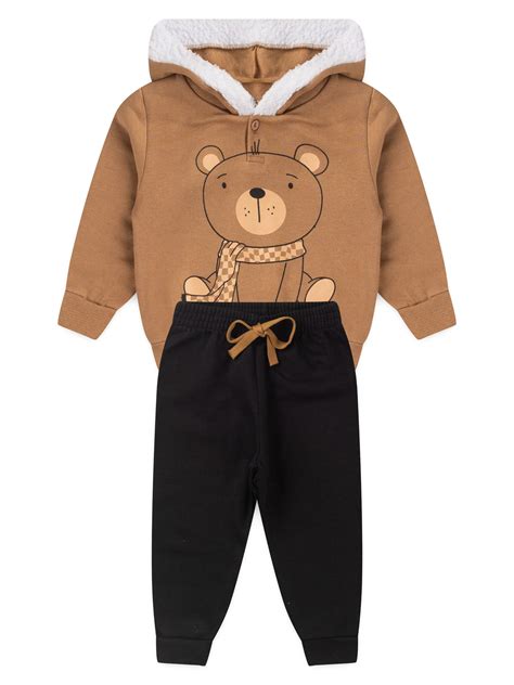 Conjunto Moletom Infantil Menino - Conjunto Infantil Menino Moletom Peluciado com Capuz Urso Marrom