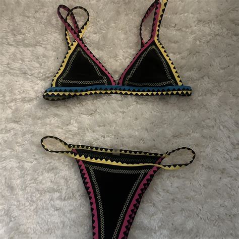 Black And Multi Coloured Bikini Set Beachwear Depop