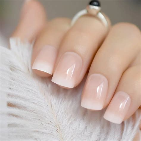 Pink Nude White French Fake Nails Squoval Square Uv Gel False Etsy