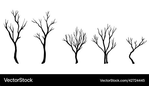 Set Of Hand Drawn Doodle Naked Trees Silhouettes Vector Image