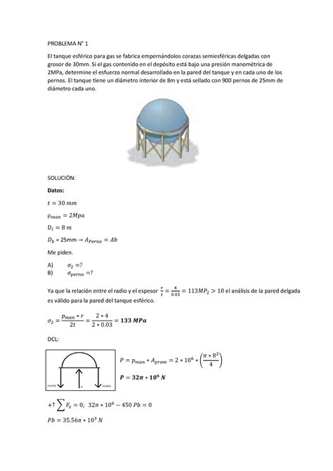 Ejemplo s compress apuntesssss PROBLEMA N 1 El tanque esférico