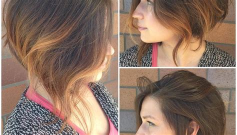 Wavy Brunette Textured Stacked Undercut Bob With Balayage The Latest