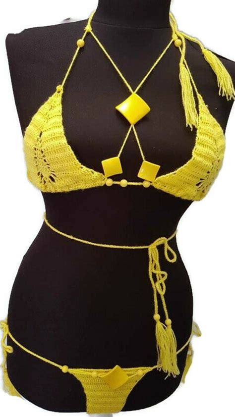 Hot Sexy Bikini Set Crochet Triangle Swim Suit See Through Etsy