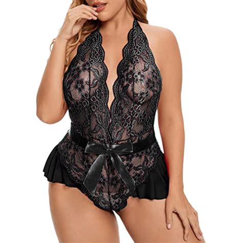 Youmylove Plus Size Lingerie V Neck High Waist Floral Lace Criss Cross