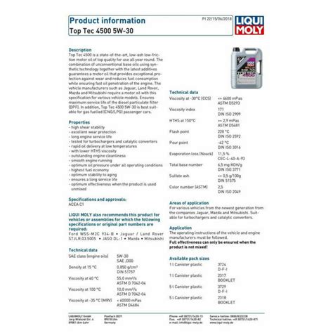 Liqui Moly Top Tec 4500 SAE 5W-30 Engine Oil ACEA C1 5 Liters 2318 ...